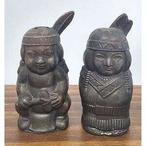 Vintage Bronze Native American Salt and Pepper Shaker Set, Japan
